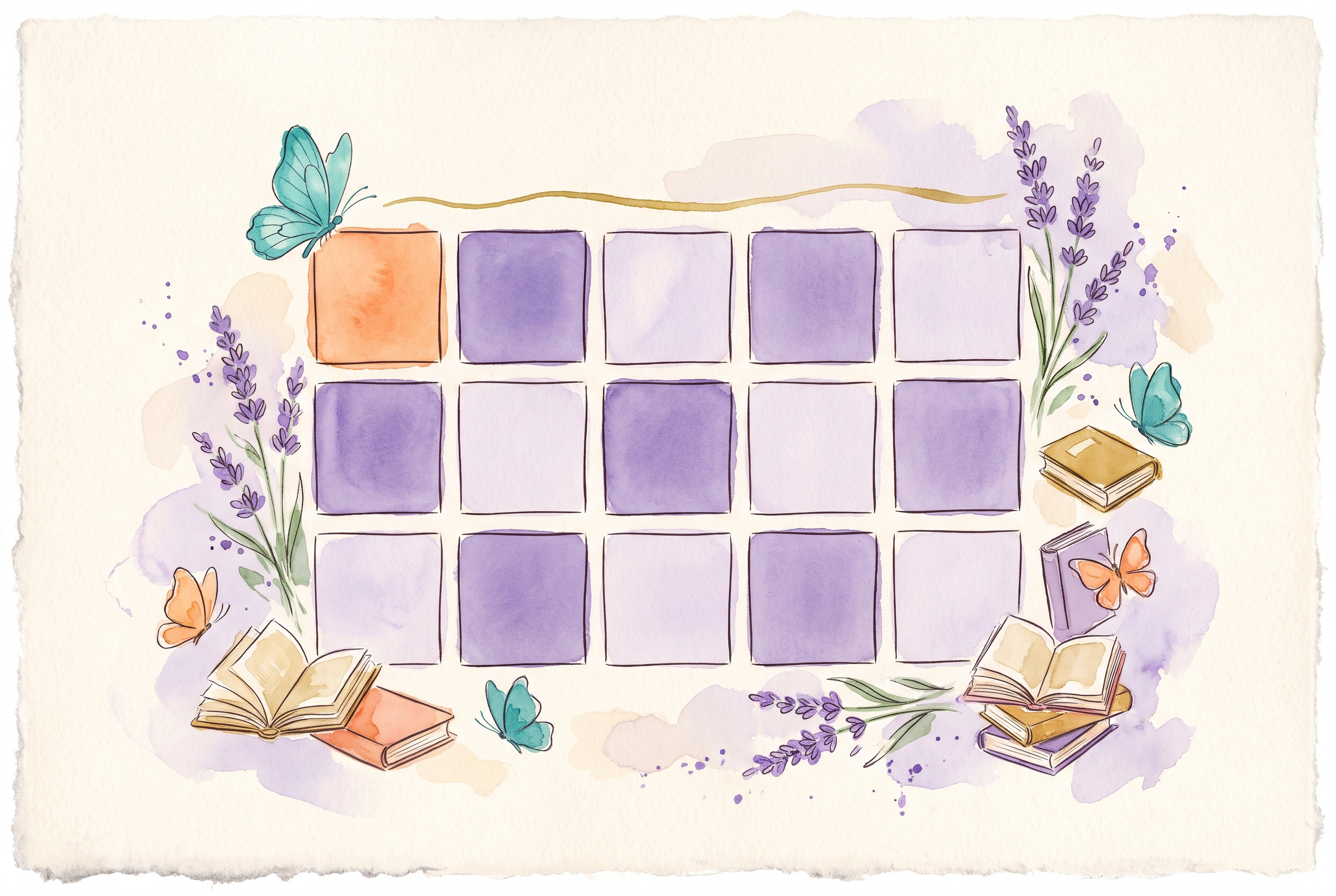 Aquarell: Kalenderblatt mit Schmetterling, Pfirsich- und Türkistöne